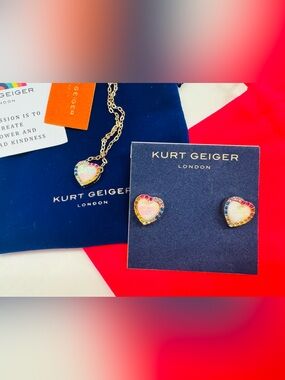Kurt Geiger Heart Necklace & Earrings Set with opal tone and crystals bnwt